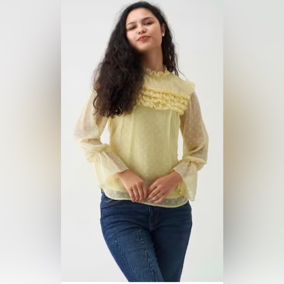 Vero Moda Tops - Vero Moda‎ Butter Yellow Ruffled Swiss-Dot Blouse | Size M
